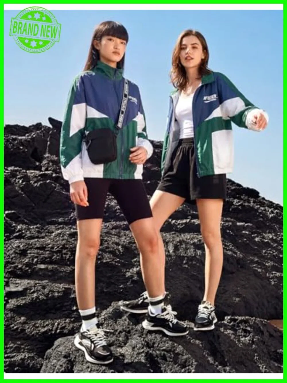 Women's Oversized Windbreaker Jacket Y2K Colorblock Varsity Zip Up Long Sleeve